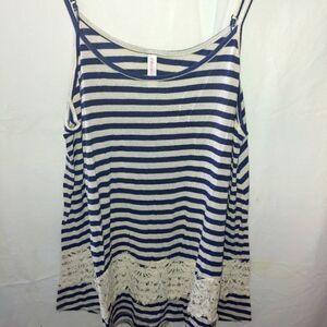 Xhiliration Juniors Size XL Blue/White Stripe W/ Lace Baby Doll Top.